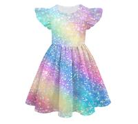 Generisch Vestido de verano casual colorido de seda de leche para niñas con mangas con volantes para niña niña negra 140, D, 7-8 años