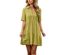 Generisch Vestido de verano con corte desenfadado, cuello en V, tira de botones, manga corta para mujer, cómodo y informal con diseño aireado, verde, 4XL