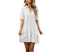Generisch Vestido de verano con corte desenfadado, cuello en V, tira de botones, manga corta para mujer, cómodo y informal con diseño aireado, Blanco, XXL