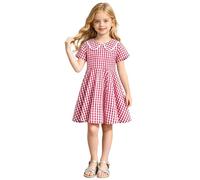 Generisch Vestido de verano con estampado de cuadros para jóvenes fashionistas en la escuela, perfecto para el día a día, ocio, aventuras al aire libre, rojo, 13-15 años