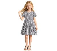Generisch Vestido de verano con estampado de cuadros para jóvenes fashionistas en la escuela, perfecto para el día a día, ocio, aventuras al aire libre, Negro , 9-10 años