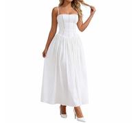 Generisch Vestido de verano largo elegante para mujer, con tirantes delgados, sin mangas, con parte superior que realza la figura y falda ancha negra para fiesta, playa, cena, uso diario, salir, mujer