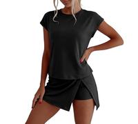 Generisch Vestido de verano para el tiempo libre, camiseta sin mangas de dos piezas con pantalones cortos, ropa deportiva de moda para mujer, mezcla de algodón aireada, ideal para vacaciones, oficina