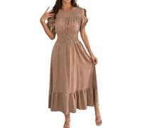 Generisch Vestido de verano para mujer, elegante, manga corta, sin mangas, con volantes, cuello en V, vestido envolvente, cintura imperio, vestido de verano ligero, vestido de playa para mujer con