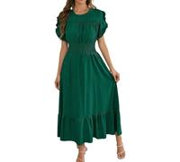 Generisch Vestido de verano para mujer, elegante, manga corta, sin mangas, con volantes, cuello en V, vestido envolvente, cintura imperio, vestido de verano ligero, vestido de playa para mujer con