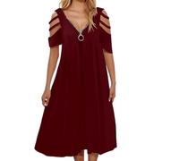 Generisch Vestido de verano para mujer, estilo bohemio, vestido de playa, túnica ligera, corta, vestido de verano, suelto, manga corta, vestido con cremallera, falda informal, cuello en V, minivestido