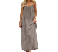 Generisch Vestido de verano para mujer, largo de verano, cami, espalda descubierta, tirantes delgados, vestido de playa, monocolor, sin mangas, vestido de casa, informal, vestido básico para mujer