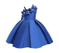 Generisch Vestido de verano para mujer, niños, niñas, vestido de un solo hombro, tela de satén, vestido de princesa, piano, monocolor, azul, 10-11 años