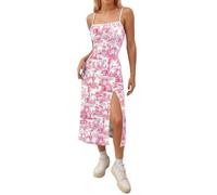 Generisch Vestido de verano para mujer, sexy, sin mangas, tirantes delgados, bohemio, floral, vestido largo con abertura, vestido de playa, vestido de sol, vestido informal, 05a rojo, XXL