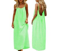 Generisch Vestido de verano para mujer, vestido de cami sin espalda para mujer, a cuadros, espalda descubierta, vestido de verano, ropa de casa, ligero, informal, vestido de playa para vacaciones