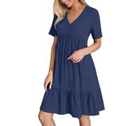 Generisch Vestido de verano para mujer, vestido de verano de manga corta, elegante, vestido de cóctel, monocolor, ligero y aireado, vestido de playa, suelto, ligero, informal, tallas grandes, vestido