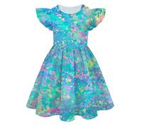 Generisch Vestido de verano para niña con impresión digital 3D, diseño de personalidad, estilo de princesa con mangas moscas, vestido de fiesta de moda para, azul celeste, 10-11 años