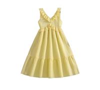 Generisch Vestido de verano para niña, estilo francés, sin mangas, con cuello de encaje y vestido de fiesta, amarillo, 10-11 años