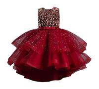 Generisch Vestido de verano para niña, manga corta, vestido de desfile para niñas, elegante, encaje, bautizo, boda, vestido de fiesta, leggings para niñas, Vino, 3-4 años