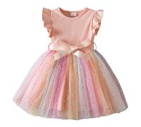 Generisch Vestido de verano para niña, vestido de niña, manga de mosca, estampados, vestidos de malla, ropa, Rosa., 2-3 años