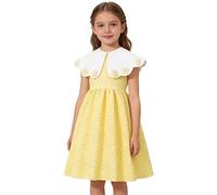Generisch Vestido de verano para niños pequeños, sin mangas, con cuello blanco, vestido floral, ideal para días cálidos, amarillo, 6-7 años