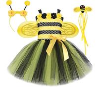 Generisch Vestido de verano primaveral para niña con diseño de flores y abejas como disfraz de carnaval o princesas (amarillo, 4-5 años)