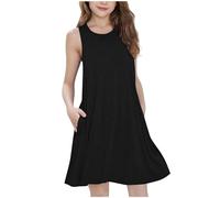 Generisch Vestido de verano sin mangas para festivo, monocolor, vestido de invitado de boda, vestido casual, vestido de fiesta para niños pequeños, informal, playa, escuela, Negro , 8-9 años