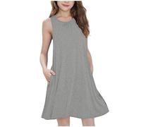 Generisch Vestido de verano sin mangas para festivo, monocolor, vestido de invitado de boda, vestido casual, vestido de fiesta para niños pequeños, informal, playa, escuela, gris, 9-10 años