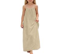 Generisch Vestido de verano sin mangas sin espalda para niñas, vestido de casa holgado, vestido informal de estilo casual, vestido ligero para niños pequeños para días cálidos, beige, 11-12 años
