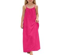 Generisch Vestido de verano sin mangas sin espalda para niñas, vestido de casa holgado, vestido informal de estilo casual, vestido ligero para niños pequeños para días cálidos, Rosa intenso., 8-9 años