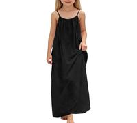 Generisch Vestido de verano sin mangas sin espalda para niñas, vestido de casa holgado, vestido informal de estilo casual, vestido ligero para niños pequeños para días cálidos, Negro , 11-12 años
