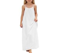 Generisch Vestido de verano sin mangas sin espalda para niñas, vestido de casa holgado, vestido informal de estilo casual, vestido ligero para niños pequeños para días cálidos, Blanco, 11-12 años