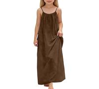 Generisch Vestido de verano sin mangas sin espalda para niñas, vestido de casa holgado, vestido informal de estilo casual, vestido ligero para niños pequeños para días cálidos, café, 7-8 años