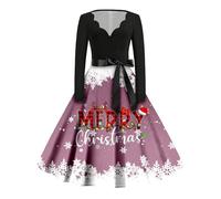 Generisch Vestido estampado informal con cuello de volante fluido para elegantes atuendos diarios ocasiones festivas en suave, Color lila claro., S