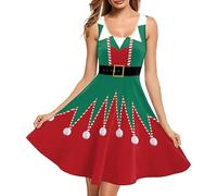 Generisch Vestido Festivo Sin Mangas Con Impresión Digital Para Vestido De Navidad Santa Santa Claus Disfraz De Elfo De Navidad, verde, S