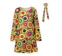 Generisch Vestido hippie para mujer, disfraz de los años 70, ropa de discoteca, disfraz de Abba, disfraz de carnaval para carnaval, fiestas, disfraces, 70s, disfraz de Halloween, amarillo, XL