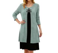Generisch Vestido informal de dos piezas que realza la figura con botones en colores de contraste para una comodidad elegante y diaria, Verde claro., XL