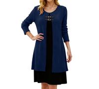 Generisch Vestido informal de dos piezas que realza la figura con botones en colores de contraste para una comodidad elegante y diaria, marine, L