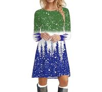Generisch Vestido informal de manga larga con estampado de patchwork de Navidad para mujer, con la más suave calidad para horas acogedoras, azul, XXL