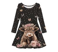 Generisch Vestido informal de manga larga para niña: un atuendo diario lindo y cómodo hecho de tela suave, Negro , 8-9 años