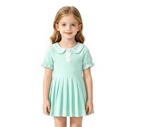 Generisch Vestido informal de niña con pliegues cuello redondo cómodo festivo que fluye falda giratoria para niños pequeños en la vida cotidiana, verde menta, 2-3 años