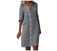 Generisch Vestido informal de punto para mujer, vestido de invierno, elegante, vestido de otoño, falda midi de verano, vestido camisero, manga 1/2, vestido informal de algodón, gris, S
