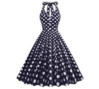 Generisch Vestido informal de verano para mujer, sin mangas, cuello en V, con lunares, vestido de verano con fluidez lateral, estilo bohemio, para uso diario, marine, XL