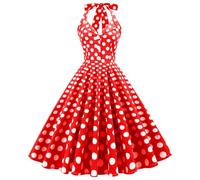 Generisch Vestido informal de verano para mujer, sin mangas, cuello en V, con lunares, vestido de verano con fluidez lateral, estilo bohemio, para uso diario, rojo, L
