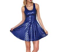 Generisch Vestido informal para mujer, vestido de carnaval, vestido de verano, elegante, línea A, minivestido metálico brillante, vestido de cóctel, vestido de fiesta, vestido de noche, vestido de