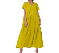 Generisch Vestido largo con cuello en V y dobladillo irregular, para mujer, color primavera/verano en varias tallas, amarillo, 5XL