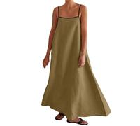 Generisch Vestido largo con ribete en contraste, tirantes delgados, para verano, viajes, vacaciones, sin mangas, vestidos largos, amarillo, L