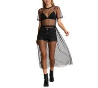 Generisch Vestido largo de malla para mujer seductor vanguardista con capa de tul transparente y parte interior integrada. Vestido largo con sujetador y pantalones cortos de cintura alta, Style_e01