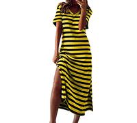 Generisch Vestido largo de verano para mujer, manga corta, cuello en V, informal, suelto, para la playa, amarillo, L