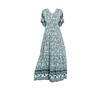 Generisch Vestido largo floral con cuello en V para mujer, sin mangas, bohemio, vestido largo de playa, a, L