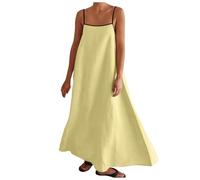 Generisch Vestido largo para mujer con ribete de contraste y tirantes delgados para el tiempo libre y de verano, así como atuendos de viaje en estilo festivo como vestido largo sin mangas, amarillo, L