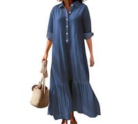 Generisch Vestido largo vaquero de manga larga para mujer, corte ajustado, vestido vaquero suelto con volantes, 5, XL