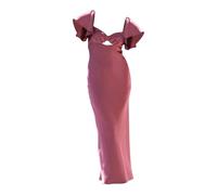 Generisch Vestido maxi de invitado de boda para mujer, monocolor, melocotón, corazón, manga corta, delgado, largo, vestido de cóctel, manga 3/4, para mujer, Rosa., XL