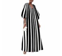Generisch Vestido maxi de mujer extravagante corte con mangas de globo - Vestido de caftán con estampado de rayas y cuello en V | Traje de declaración de aire para ocasiones especiales, Style_s01