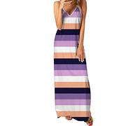 Generisch Vestido maxi de verano para mujer, cuello en V, con tirantes espaguetis, morado, XL